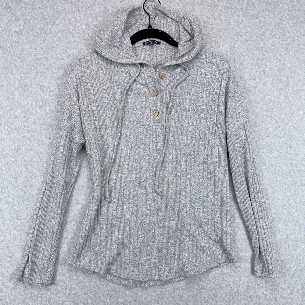 KnappStudio Henley Hoodie Womens‎ M Gray Ribbed Knit Cozy Casual Loungewear